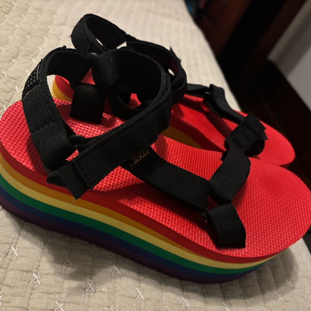 Teva Red Rainbow Platform Sandals